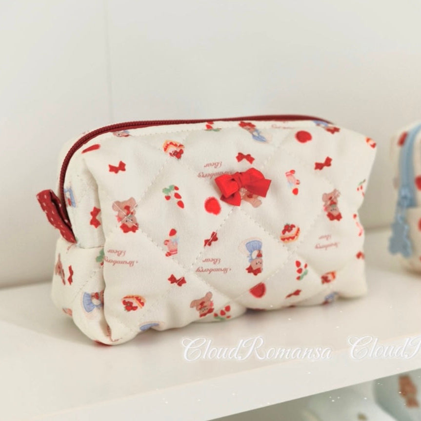 Handmade Satin Strawberry Bear Pouch