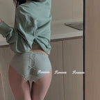 Bow Seamless Rib Cotton Lace-Trim Brief Panty