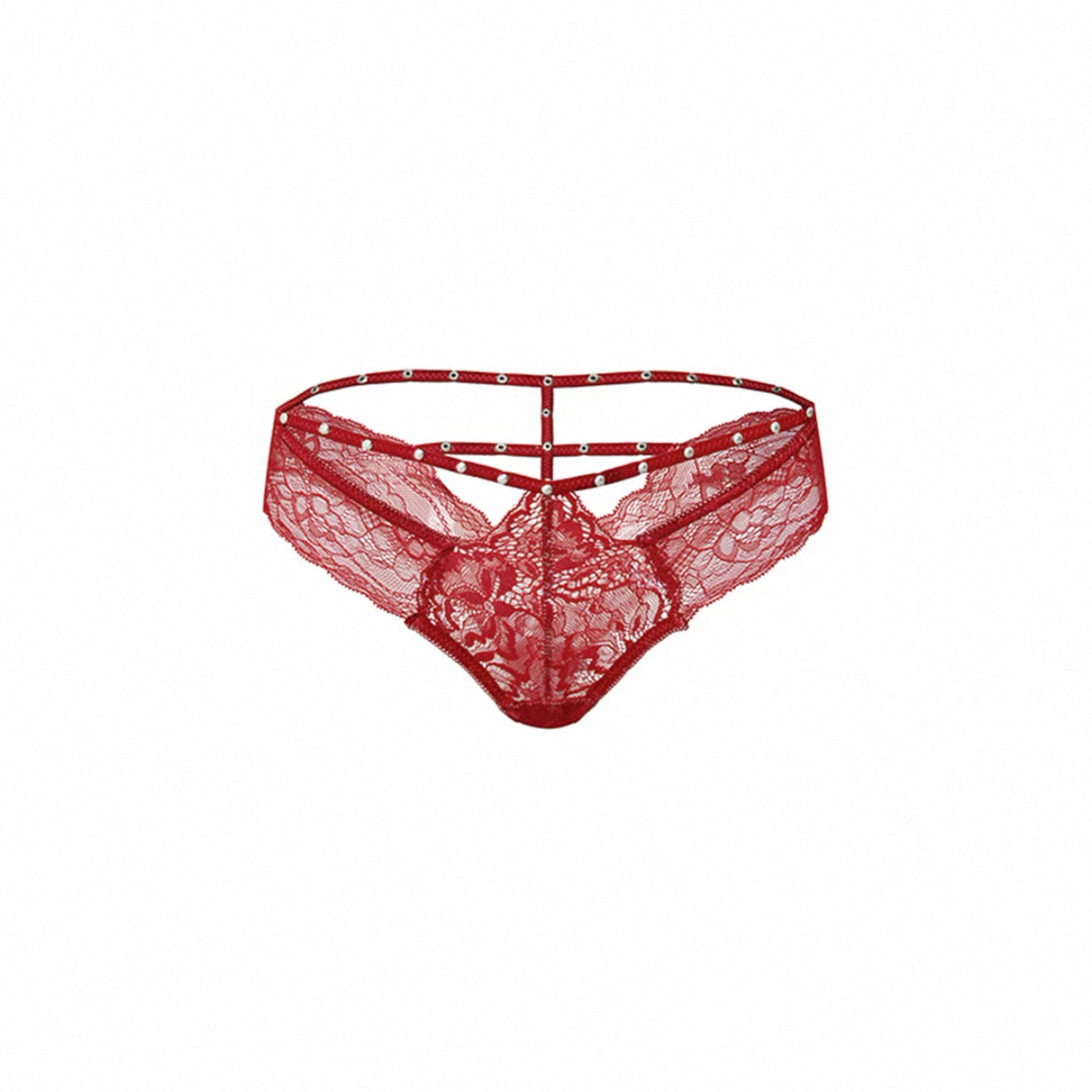 Studded Cross-Strap Cut-Out Lace Sexy Brief