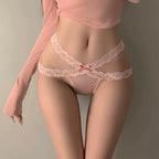 Strappy Bow Cross-Strap Mesh Cut-Out Thong Panty