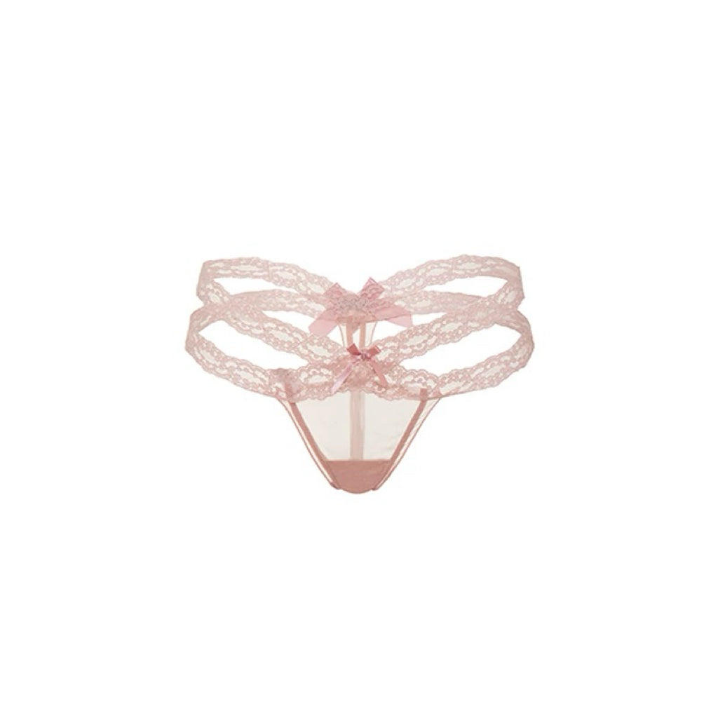 Strappy Bow Cross-Strap Mesh Cut-Out Thong Panty