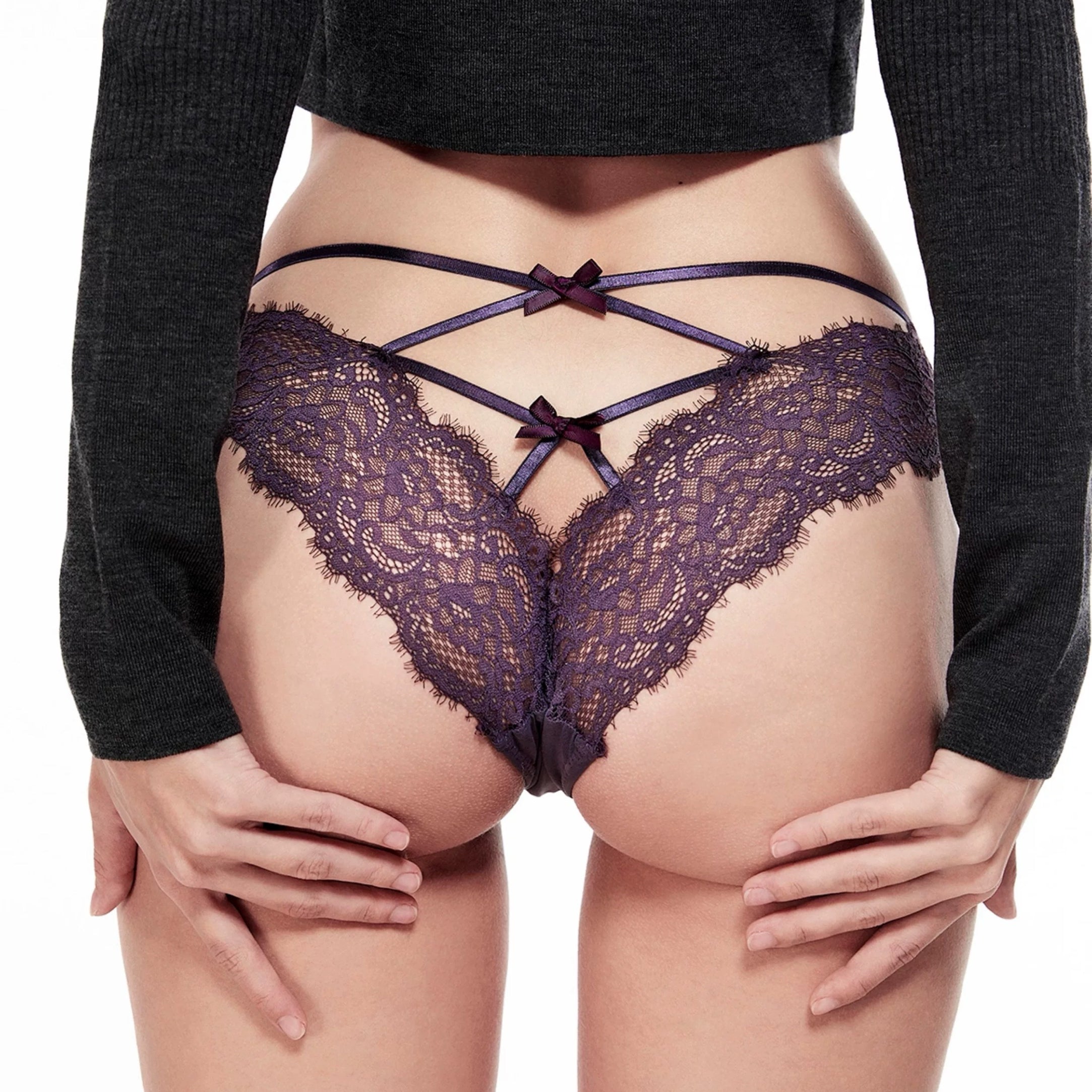 Sexy Lace Cross Bow Mesh Brief Panty