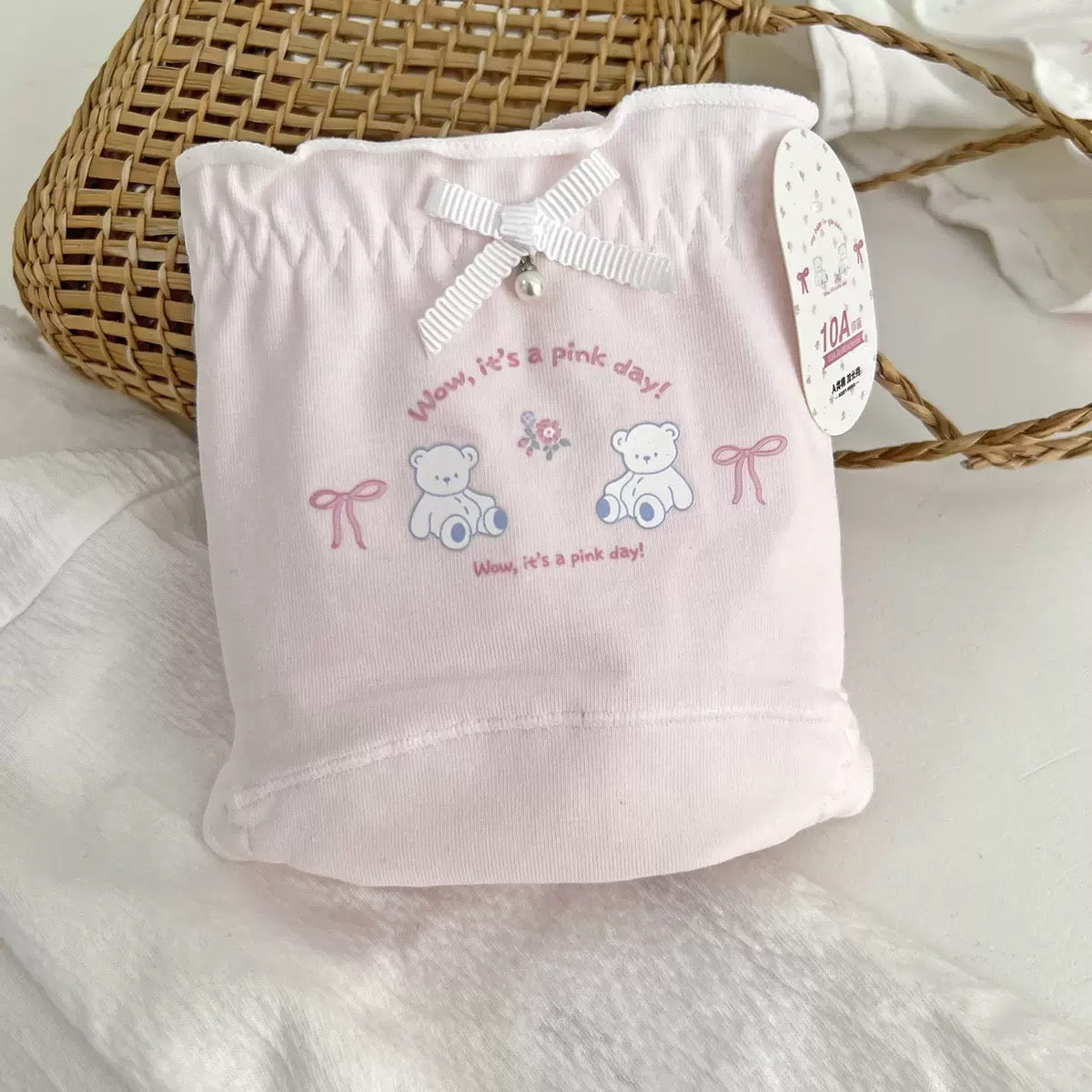 Pink Bear Bow Cotton Full Brief Panty