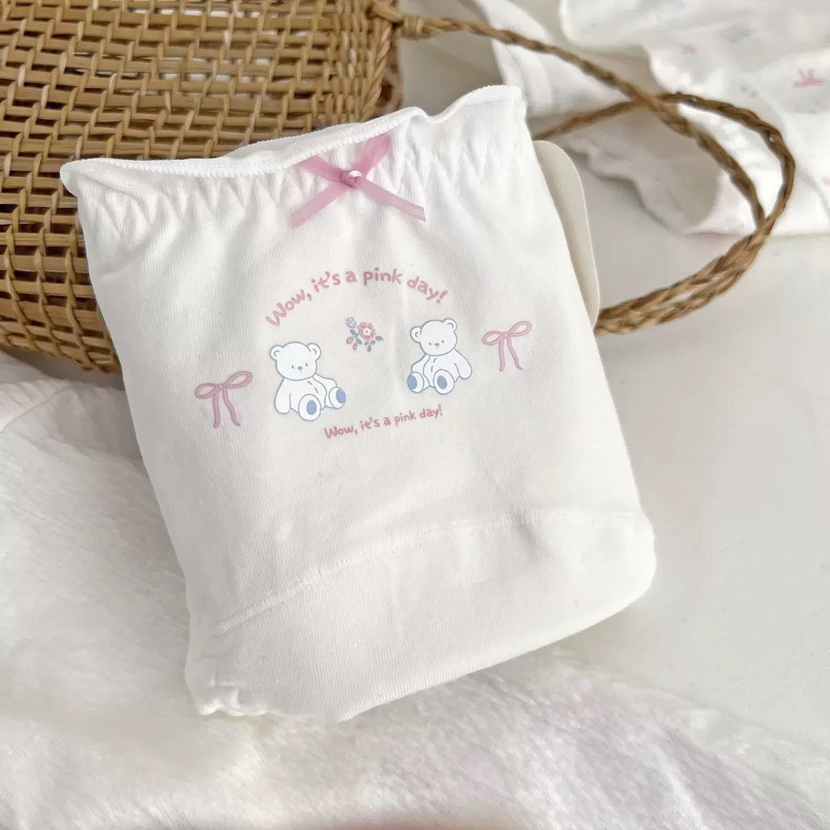Pink Bear Bow Cotton Full Brief Panty
