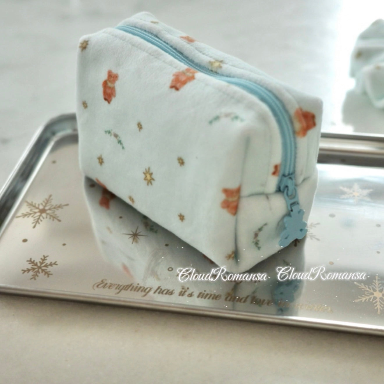 Handmade Fluffy Teddy Bear cosmetic bag