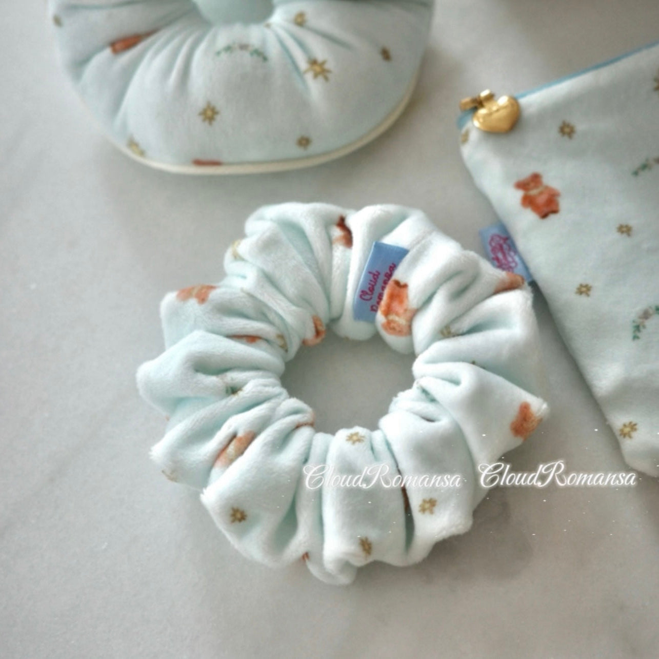 Handmade Fluffy Teddy Bear Scrunchie