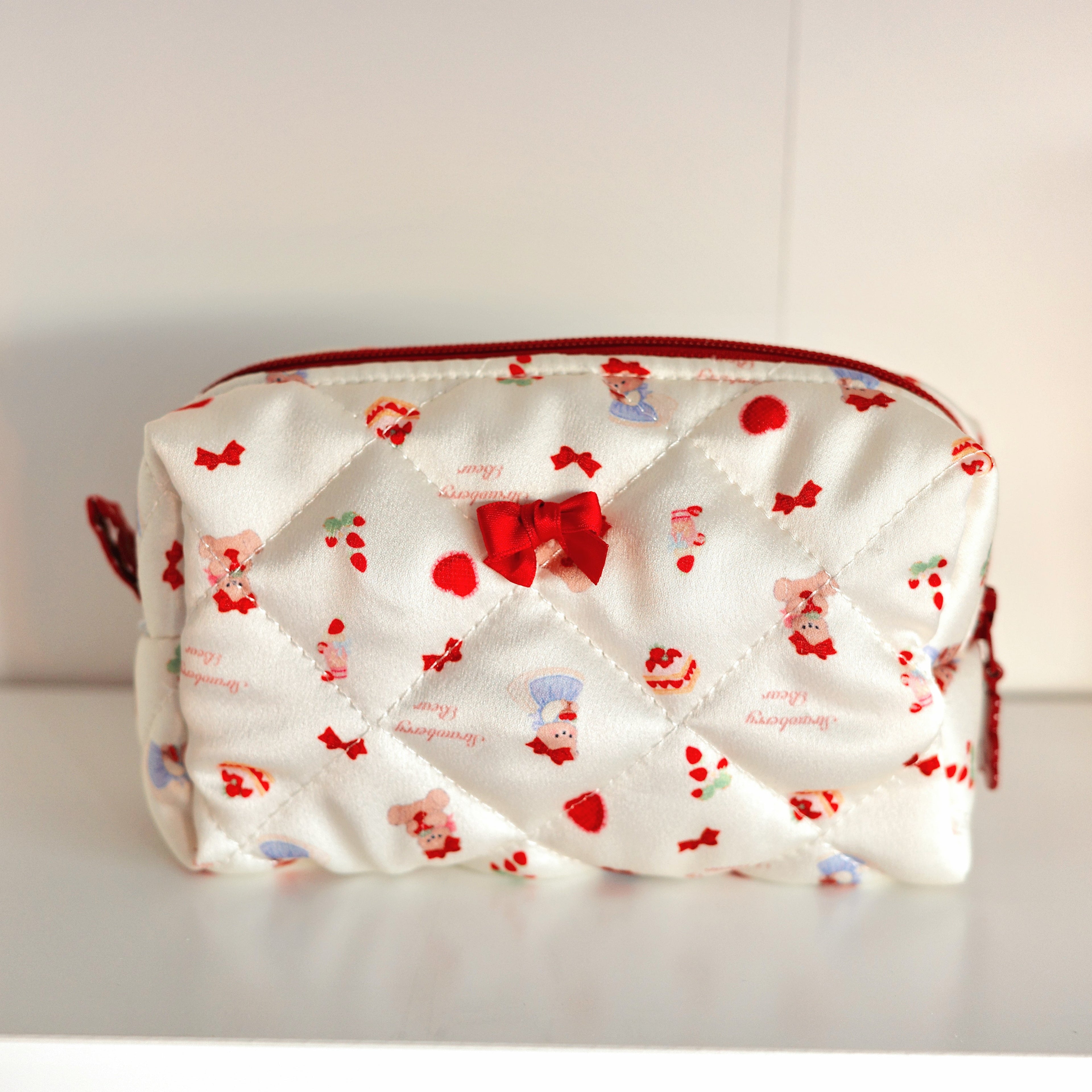 Handmade Satin Strawberry Bear Pouch